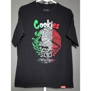 Cookies SF T-Shirt Aura Raza Mexican Eagle Flag Design Black Size Large